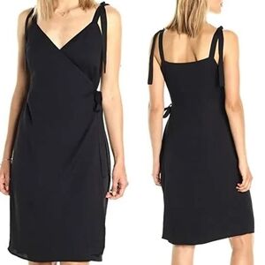 Paris Sunday Black Knit Loose Fit Tie-Shoulder V-neck Midi Wrap Dress Medium
